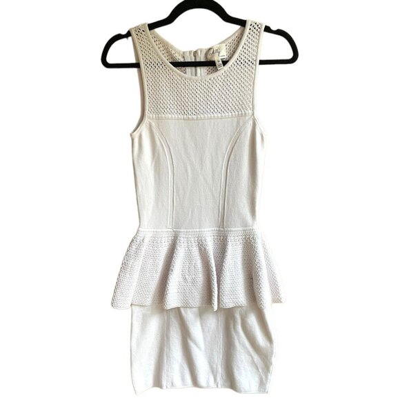 Milly New York Size S White Crochet Trim Sleeveless Knit Bodycon Peplum Dress - Picture 2 of 16